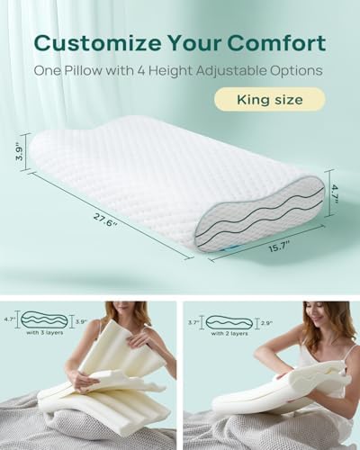 Releep Ergonomic Memory Foam Pillow - Orthopedic Cervical Support Pillow for Neck & Shoulder Pain Relief, Adjustable Contour Pillow for All Sleeping Positions, King Size - Image 2