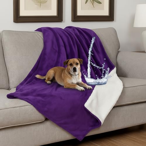 Tisancy Love Purple Waterproof Bed Blanket, Queen Size 80'' x 60'' Double Side Leakproof Reversible Sherpa Flannel Fleece 3 Layer Lightweight Red Blanket, Absorbs 50oz - Image 3