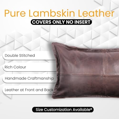 LL LEATHER LOVERS 100% Lambskin Leather Pillow Cover - Sofa Cushion Case - Decorative Throw Covers for Living Room & Bedroom, Dark Brown Crunch Box Pack of 1-10X18 Inch - Image 3