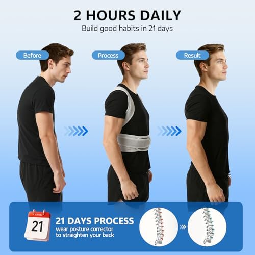 Posture Corrector, Back Posture Corrector for Men and Women, Adjustable Shoulder Back Support, Shoulder Straightener for Scoliosis, Hunchback, Thoracic, Back Pain Relief (XL, Gray) - Image 2