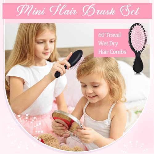 60 Pcs Black Pink Mini Hair Brushes Bulk Travel Wet Dry Hair Combs Pocket Detangling Compact for Spa Sleepover Birthday Bridal Shower Bachelorette Party Favors Homeless - Image 6