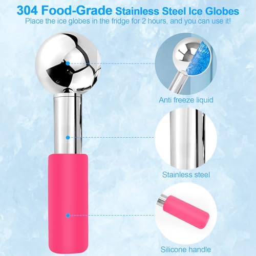 CGBE 360 Rotating Ice Globes for Face, Stainless Steel Facial Globes, Pink - Image 3