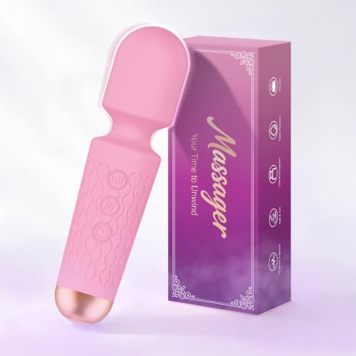 Upgraded Cordless Rechargeable Handheld Massager, 20 Modes 8 Speeds, Premium Silicone Rose Pink Small Mini Massager Tool Device for Stress Away, Hand Held Massage to Relax Full Body Muscle On-the-Go by Unknown