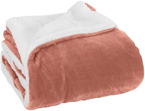 Elegant Comfort Luxury Ultra-Plush Velvet Touch Fleece Throw Soft, Warm, Cozy| Micromink Sherpa-Backing Reversible Blanket for Bed, Sofa and Couch, Solid Coral by ELEGANTCOMFORT