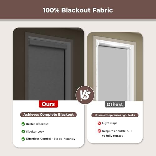 Allesin zen No Drill No Tools 100% Blackout Roller Shades for Windows, UV Protection, Free-Stop, Cordless Roller Blinds, Custom Blinds for Home, Office, Bedroom, Light Gray, Custom Size - Image 5