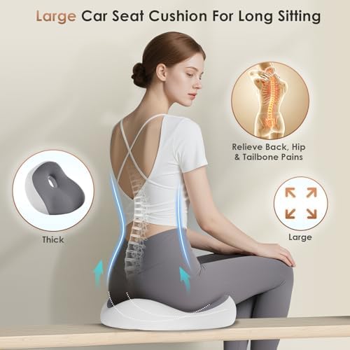 FLORICH Upgrade Large Car Seat Cushion for Long Sitting, Ergonomic Memory Foam Driving Seat Cushion for Back & Sciatica Pain Relief, Non-Slip Washable Seat Cushion for Car, Driver, Office-Gray - Image 7