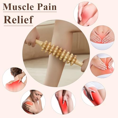 Wood Massage Roller Muscle Roller Cellulite Massage Tool Fascia Blaster Lymphatic Drainage Massager Wood Therapy Massage Tools for Deep Tissue Muscle Relief Recovery(9-Wheel) - Image 4