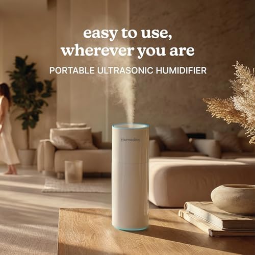 Homedics Portable Humidifier Small Ultrasonic Cool Mist (Gloss White) - Image 2