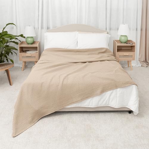 Comfy Cubs 100% Cotton Waffle Weave Throw Blanket Breathable Skin-Friendly Soft Lightweight Blankets - Perfect Warm Textured Blanket Layer - Size for Couch Bed & Sofa (Sand, 50" X 60") - Image 5