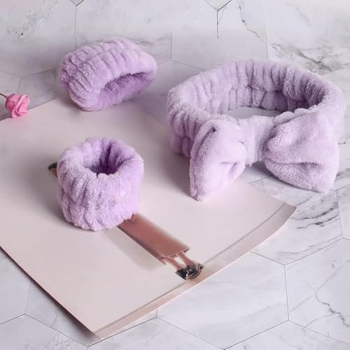 16pcs Skincare Headband Set, Headband Set for Face Washing Spa and Makeup, Including 1 Hairband, Wristband, 3 Hair Claw Clips and 10 Hair Ties, with Box, Gift for Women and Girls, Purple - Image 6