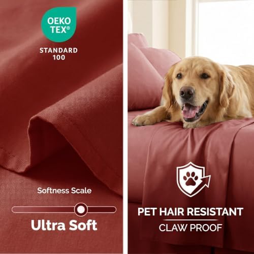 2 Pack Full Size Flat Sheets Only Microfiber Marsala Terracotta Bed Sheets - Image 4