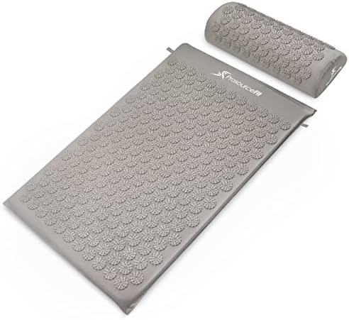 ProsourceFit Acupressure Mat and Pillow Set for Back/Neck Pain Relief and Muscle Relaxation, Large - Gray/Gray by PROSOURCE