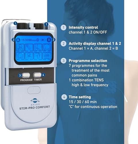 axion TENS Unit STIM-PRO Comfort - with 4 pcs of 2x2‘‘ Electrode Pads | TENS Machine Muscle and Nerve Stimulator for Drug-Free Pain Relief for Sore and Aching Muscles Like Back Pain - Image 5