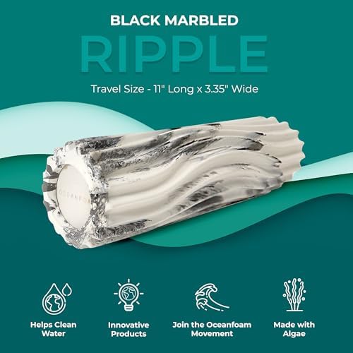 Oceanfoam Ripple Travel Foam Roller (11" x 3.35") Firm Mini Foam Roller for Physical Therapy, Deep Tissue Massage, Back Pain - High Density, Ergonomic Wave Textured - Yoga, Exercise (Black Marbled) - Image 5