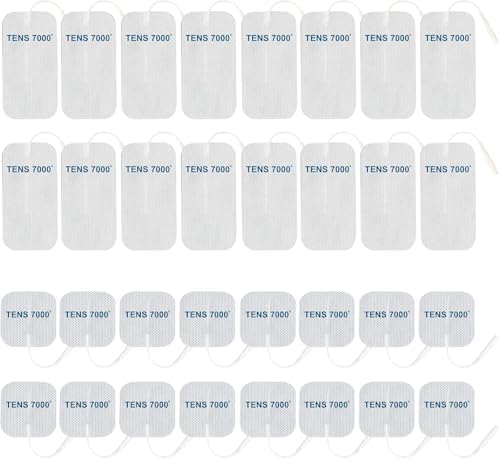 TENS 7000 Official TENS Unit Replacement Pads, 32 Pack, 16-2" X 2", 16-2" X 4" Electrode Pads Compatible with Most TENS Machines Replacement Electrodes Pack by TENS7000
