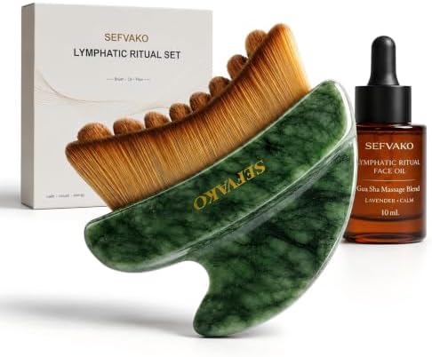 Lymphatic Contour Face Brush with Oil, Soft Bristles & Jade Gua Sha by SEFVAKO