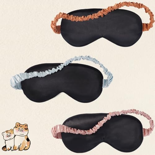 Sleep Masks, 3 Packs Silky Satin Eye Masks for Sleeping,Effective Light Blocking Blindfold for Men Women, Cute Cat Paw Design, with No-Pressure Elastic Strap - Image 2