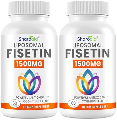 1500mg Fisetin Supplements - Powerful Absorption with Liposomal Delivery,98% Pure Fisetin,Polyphenol Antioxidant for Healthy Aging,Non-GMO - 2 Bottles, 120 Softgels for Adults by Sharoaid