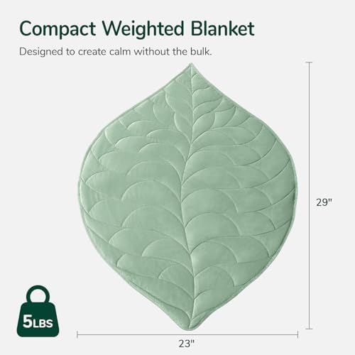 Weighted Lap Blanket for Adults, 5 lbs, 23"x29", Leaf Pattern, Sage Green - Image 2