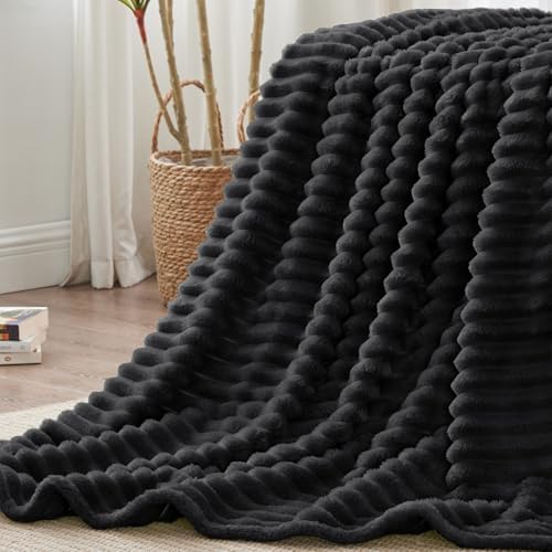 BEDELITE Ribbed King Size Blanket for Bed, Black, 108"x90" - Image 6