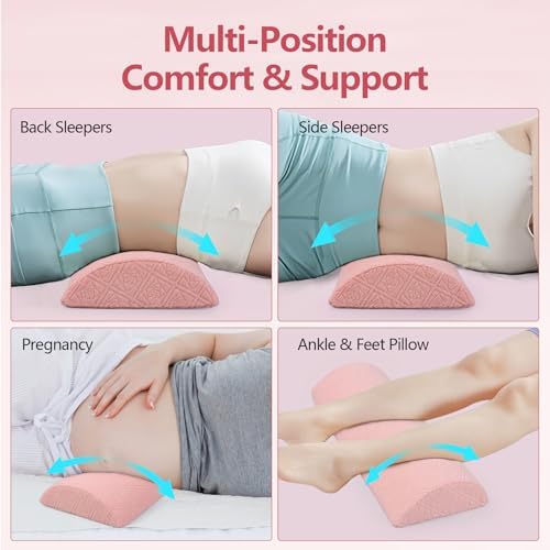 Cozyhealth - 2.95" H*18.7" L - Soft Small Lumbar Pillow for Sleeping, Memory Foam Back Lumbar Support Cushion for Lower Back Pain Relief Bed Waist Sleep Support Pillow for Side, Back (Pink, Small) - Image 6