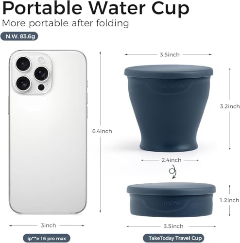 TakeToday Collapsible Cup 8 oz, Foldable with Lid for Travel, Charcoal - Image 6