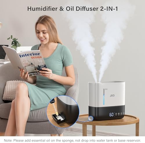 JRD Humidifiers for Bedroom, Ultrasonic Humidifier 4L for Large Room, Cool Mist Top-Fill, 40H Run, 12H Timer, 360° Nozzle, Aroma Diffuser, 7-Color Night Light for Home, Office, Baby-White - Image 6