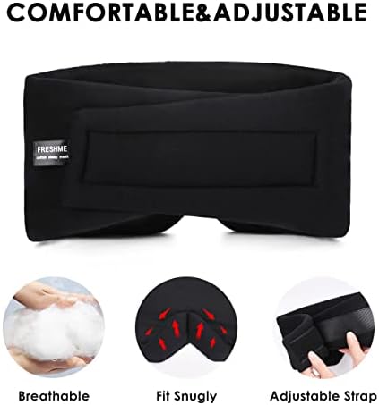FRESHME Sleep Mask Blackout - Handmade Cotton Sleep Mask for Women Men Eye Mask for Sleeping Black Soft Eye Cover for Sleeping with Adjustable Veclro Breathable Eye Blindfold for Night Nap Travel - Image 3