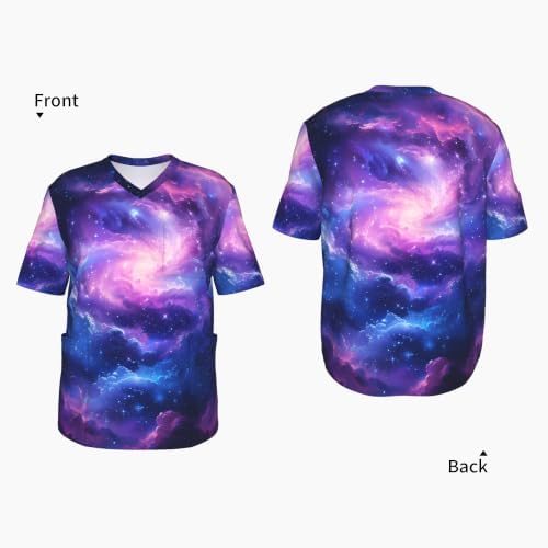 Men's Scrub Top,V-Neck Spill Wrinkle Resistant,3 Pockets-Space Galaxy (6) - Image 4