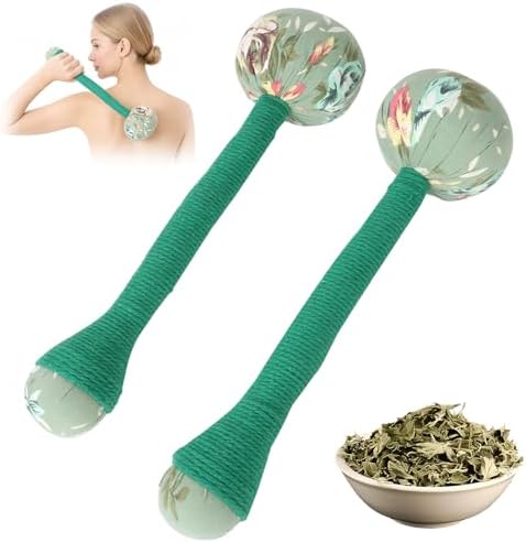2PCS Long Size Lymphatic Drainage Hammer, Manual Body Massage Hammer, Anti Slip Longer Handheld Herbal Massage Hammer with Two Ends for Back Pain Relief (Light Green) by OnVisit