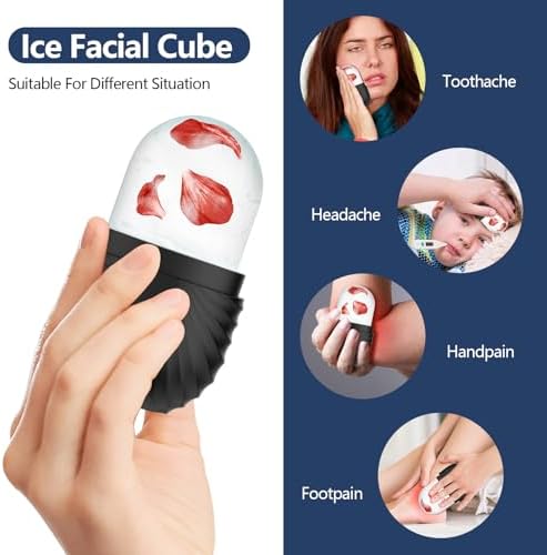 Ice Roller for Face and Eye, Reusable Silicone Ice Facial Roller Ice Holder, Face Ice Mold Skin Care, Ice Cube Roller for Shrink Pores Anti Wrinkle Reduce Puffiness, Black - Image 3