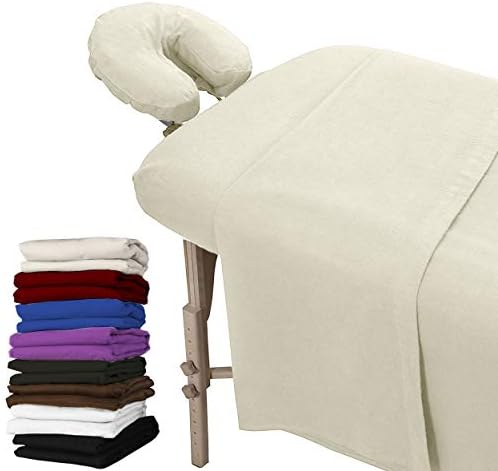 LONDON LINENS Extra Thick 3 Piece Set Massage Table Sheets Set - 100% Natural Cotton Flannel - Includes Massage Table Cover, Massage Fitted Sheet, and Massage Face Rest Cover (Natural) by LONDONLINENS
