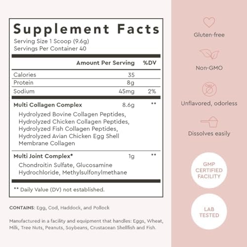 Alaya Multi Collagen Powder - Type I, II, III, V, X Hydrolyzed Collagen Peptides Protein Powder Supplement with MSM + GC (Unflavored) - NSF Certified - (40 Servings) - Image 2