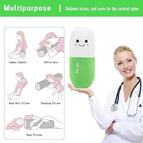 Pill Pillow Neck Roll Pillow Cute Preppy Room Decor Chill Pillows with Washable Cover, Funny Aesthetic Trendy Gift Throw Pillows for College Dorm Teenager Y2K Teacher Doctor Nurse (Green, M) - Image 4