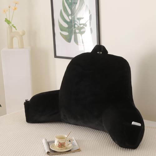 Soft Reading Pillow for Bed with Arms,Middle,Black,Faux Fur by PAJEO
