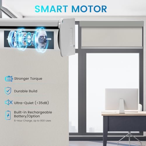 Motorized 100% Blackout Roller Shades – Custom Smart Blinds with Remote Control, Rechargeable Battery or Plug-in Motor, Tuya WiFi Optional, Home & Office Automatic Window Shades (Khaki/CH9392) - Image 3