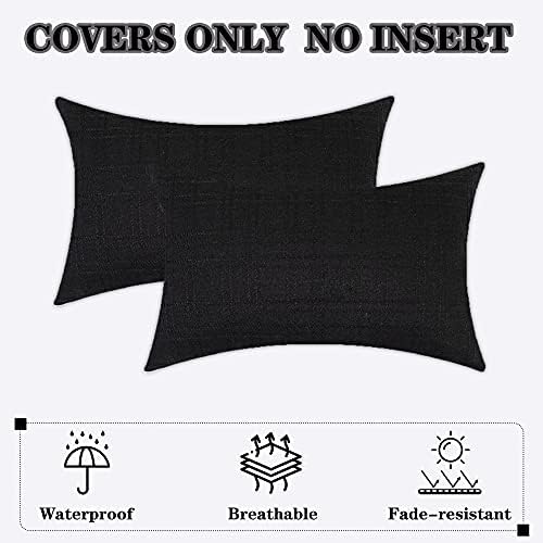 Kevin Textile Outdoor Waterproof 12”x24” Lumbar Pillow Covers 2 Pack, Black - Image 7