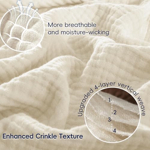 PHF 100% Cotton Muslin Throw Blanket 50" x 60", 4-Layer Lightweight Gauze Throw, Breathable Cloud-Soft Minimalist Blanket for Bed, Couch, Camping, Birch, Ideal Gift - Image 3