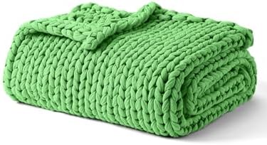 YnM Cooling Weighted Blanket, 100% Cotton Handmade Chunky Knitted Blanket, Weighted Lap, Breathable Heavy Blankets, Machine Washable Throw for Sleep or Home Decor (Green, 40x50 Inch, 7lbs) by YNM