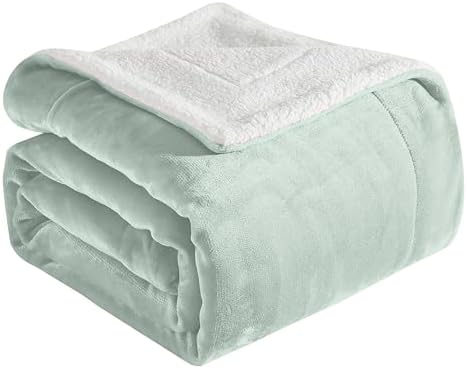 Elegant Comfort Ultra Soft Reversible Flannel Sherpa Blanket - Cozy Silky Fleece Throw for Couch, Bed - Plush Fuzzy Warm Winter Blanket for Gift, Queen, Mint Green by ELEGANTCOMFORT