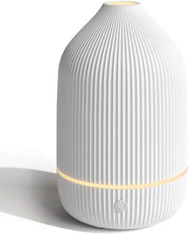 Essential Oil Diffuser, 100ml Aromatherapy Diffuser, Mini Ultrasonic Diffuser for Essential Oil, Home, Office, Cool Mist Humidifier with 7 Led Light, Auto Shut-Off, White by Salubrito