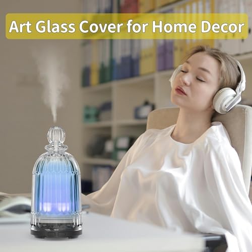 120ml Glass Diffuser, Ultrasonic Aroma Diffusers Cool Mist Humidifier with Glass Cover & Plastic Reservoir with 7 Color LED Lights, Auto Shut-Off for Office, Home, Yoga, Spa(Black Bottom) - Image 5