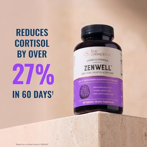Live Conscious KSM-66 Ashwagandha Supplement w/L Theanine & AlphaWave - ZenWell Everyday Stress Relief, Cognitive, Brain Health - Ashwagandha for Men & Women - 60 Capsules - Image 5