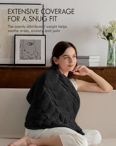 Kaisa Weighted Lap Blanket for Adults, 5 lbs, 23"x29", Leaf Pattern, Black - Image 3