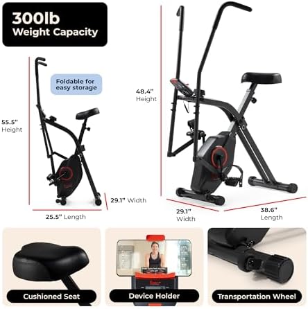 Sunny Health & Fitness Smart Foldable Magnetic X-Bike, Low-Impact Workouts - Image 6