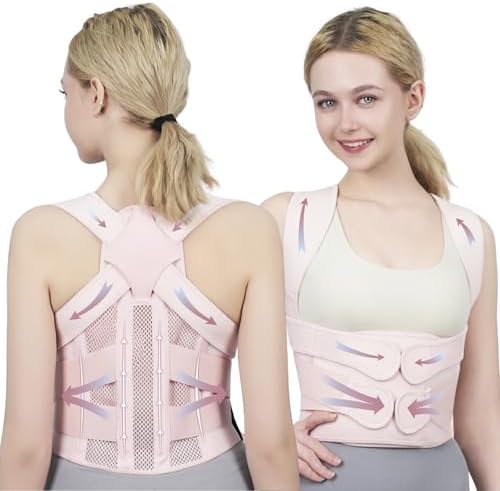 Posture Corrector for Women and Men Upgraded Back Brace, Adjustable Back Support for Upper and Lower Back Pain Relief, Shoulder Straightener for Hunchback, Scoliosis, Lumbar, Spine (Pink, Medium) by Sloworld