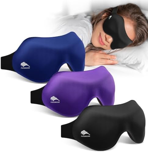 3 Pack Sleep Masks for Side Sleepers, True Blackout 3D Eye Mask for Sleeping, Zero Eye Pressure, Lash-Friendly, Adjustable Soft Eye Cover for Women Men, Travel Night Blindfold by FACEMOON