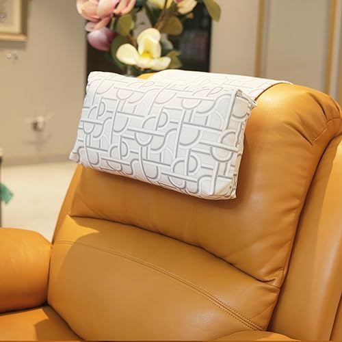 Non-Slip Head Pillow for Recliners - Neck Support Cushion with Velvet Cover for Pain Relief at Home, Office and Travel (Light Geometry) by AmazeCov