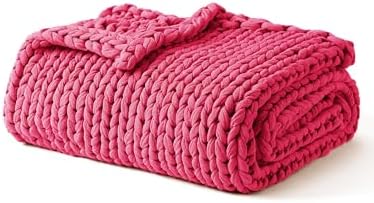 YnM Cooling Weighted Blanket, 100% Cotton Handmade Chunky Knitted Blanket, Weighted Lap, Breathable Heavy Blankets, Machine Washable Throw for Sleep or Home Decor (Rose Pink, 48x75 Inch, 12lbs) by YNM