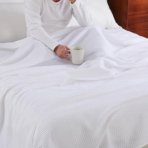 100% Egyptian Cotton Waffle Weave Throw Blanket for Bed Couch Sofa Home Decor, Soft Lightweight Bed & Couch Blanket for All Seasons (White - Throw Size - 50 * 60") - Image 5